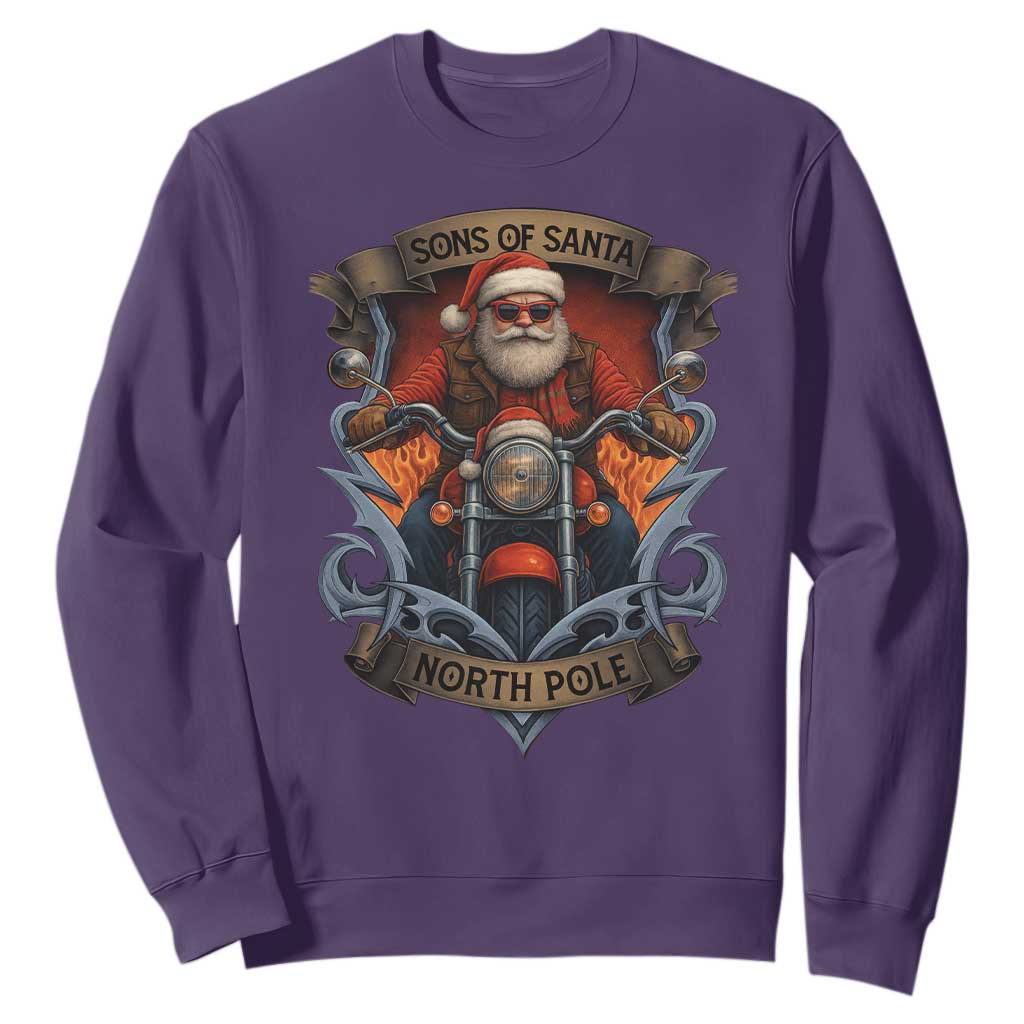 Funny Christmas Motorcycle Santa Sweatshirt Sons Of Santa North Pole Xmas Biker TS11 Purple Print Your Wear
