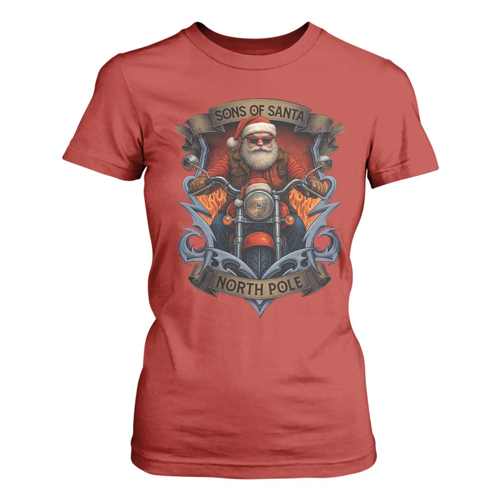 Funny Christmas Motorcycle Santa T Shirt For Women Sons Of Santa North Pole Xmas Biker TS11 Red Print Your Wear