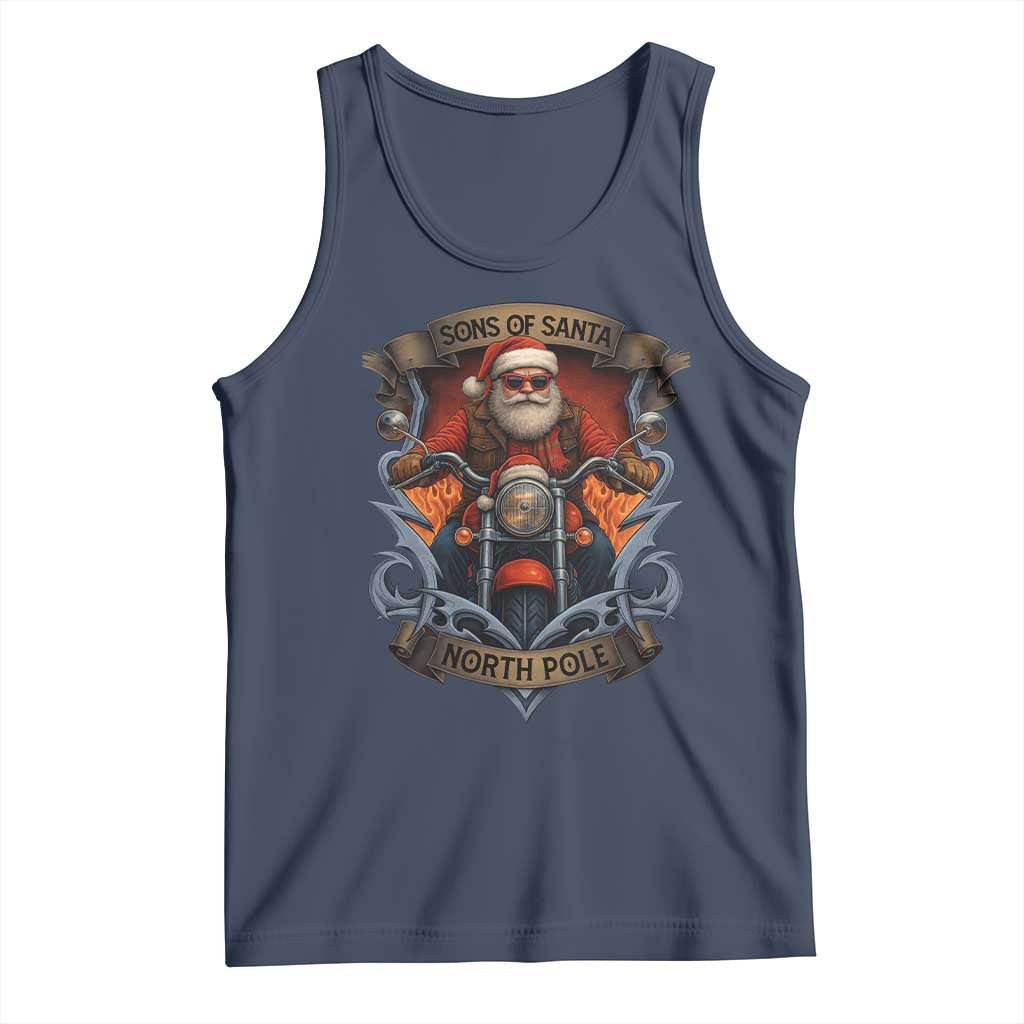 Funny Christmas Motorcycle Santa Tank Top Sons Of Santa North Pole Xmas Biker TS11 Navy Print Your Wear