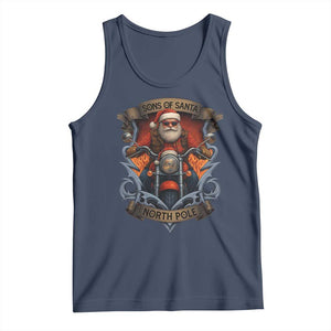Funny Christmas Motorcycle Santa Tank Top Sons Of Santa North Pole Xmas Biker TS11 Navy Print Your Wear