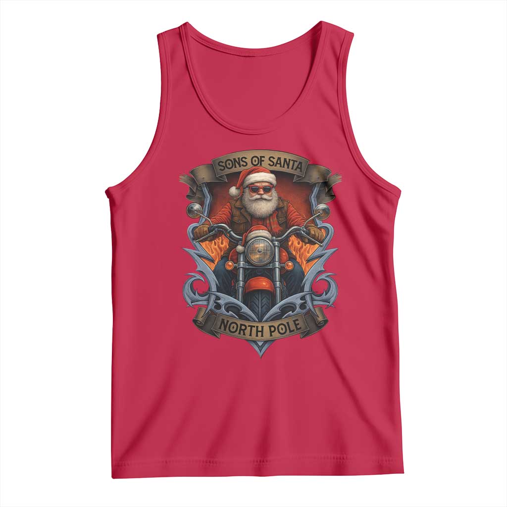 Funny Christmas Motorcycle Santa Tank Top Sons Of Santa North Pole Xmas Biker TS11 Red Print Your Wear
