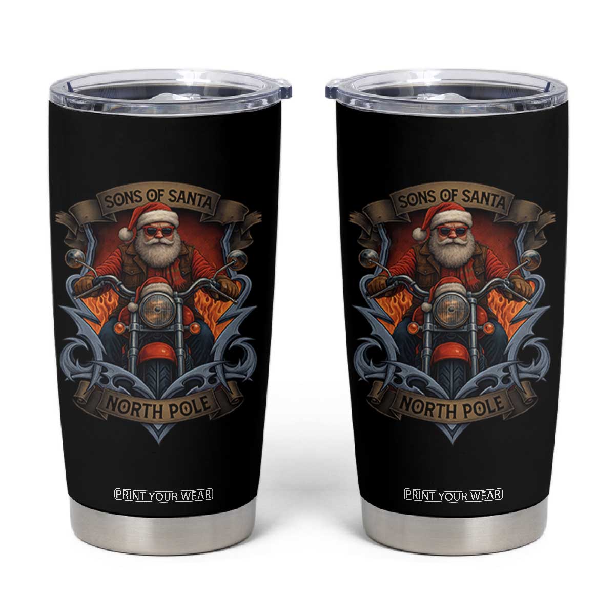 Funny Christmas Motorcycle Santa Tumbler Cup Sons Of Santa North Pole Xmas Biker TS11 Black Print Your Wear