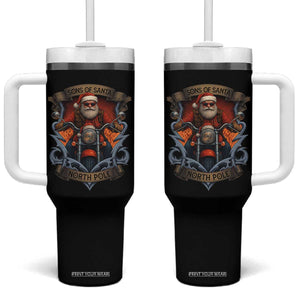 Funny Christmas Motorcycle Santa Tumbler With Handle Sons Of Santa North Pole Xmas Biker TS11 One Size: 40 oz Black Print Your Wear