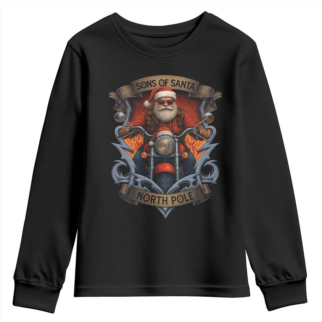 Funny Christmas Motorcycle Santa Youth Sweatshirt Sons Of Santa North Pole Xmas Biker TS11 Black Print Your Wear