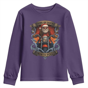 Funny Christmas Motorcycle Santa Youth Sweatshirt Sons Of Santa North Pole Xmas Biker TS11 Purple Print Your Wear