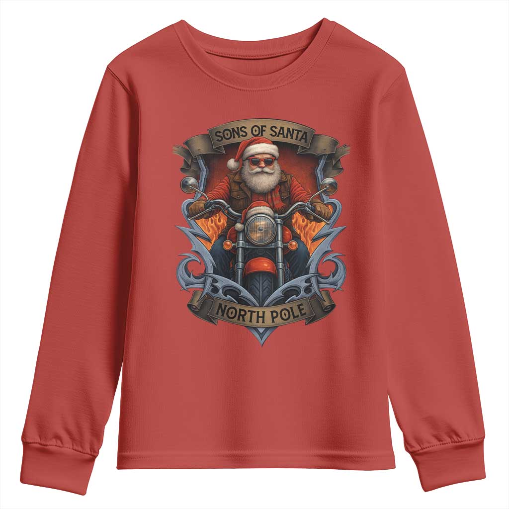 Funny Christmas Motorcycle Santa Youth Sweatshirt Sons Of Santa North Pole Xmas Biker TS11 Red Print Your Wear