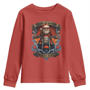 Funny Christmas Motorcycle Santa Youth Sweatshirt Sons Of Santa North Pole Xmas Biker TS11 Red Print Your Wear