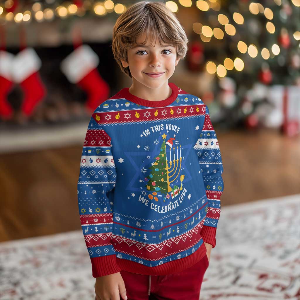 Funny Chrismukkah Chanukah Christmas Hanukkah Ugly Sweater In This House We Celebrate Love Xmas Tree Menorah TS11 Blue Red Print Your Wear