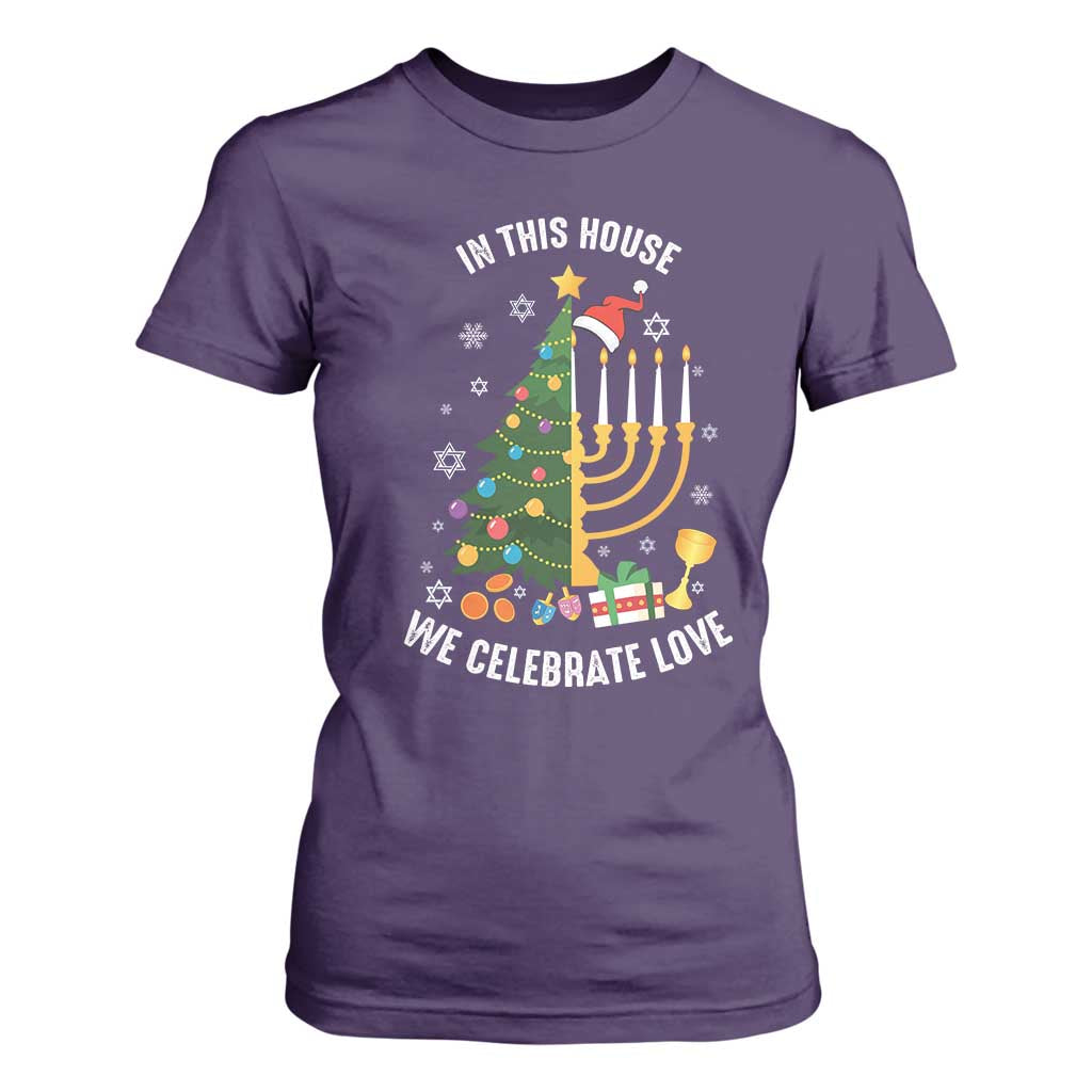 Funny Chrismukkah Hanukkah Christmas T Shirt For Women In This House We Celebrate Love Xmas Tree Menorah TS11 Purple Print Your Wear