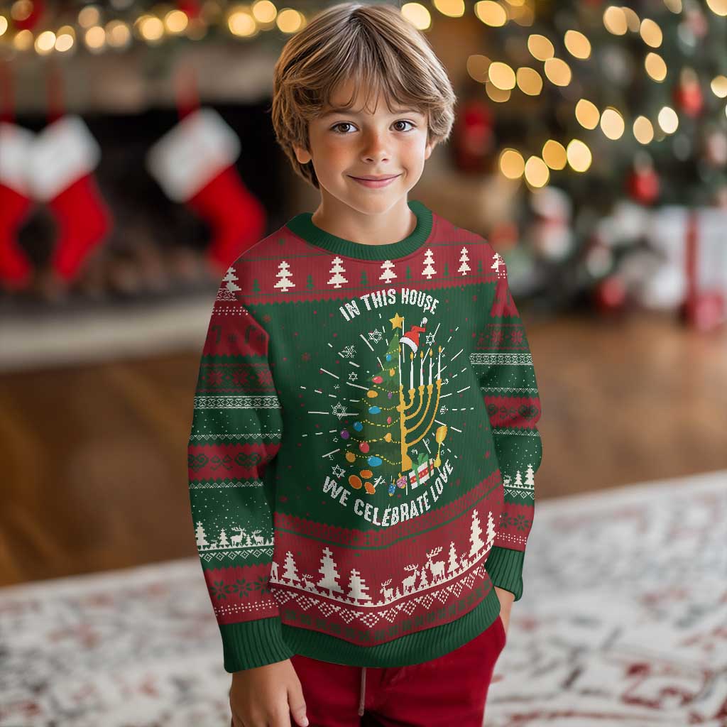 Funny Chrismukkah Xmas Hanukkah Ugly Christmas Sweater In This House We Celebrate Love Xmas Tree Menorah TS11 Christmas Print Your Wear