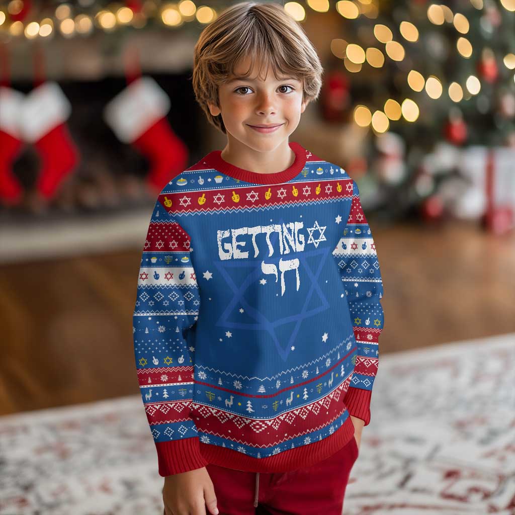 Funny Hebrew Hanukkah Ugly Sweater Getting Chai Jewish Vintage David Star TS11 Blue Red Print Your Wear