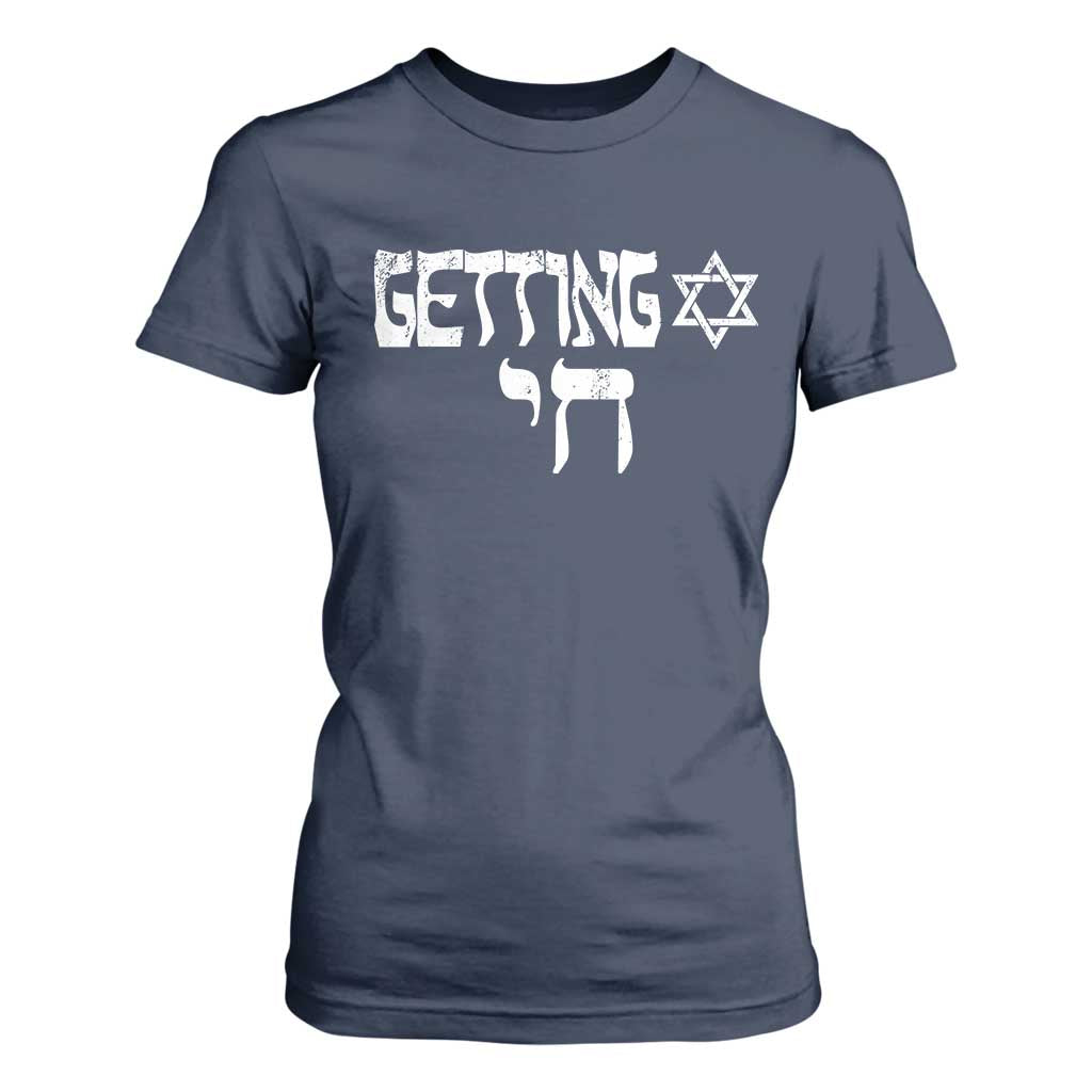 Funny Hebrew T Shirt For Women Getting Chai Jewish Vintage David Star TS11 Navy Print Your Wear