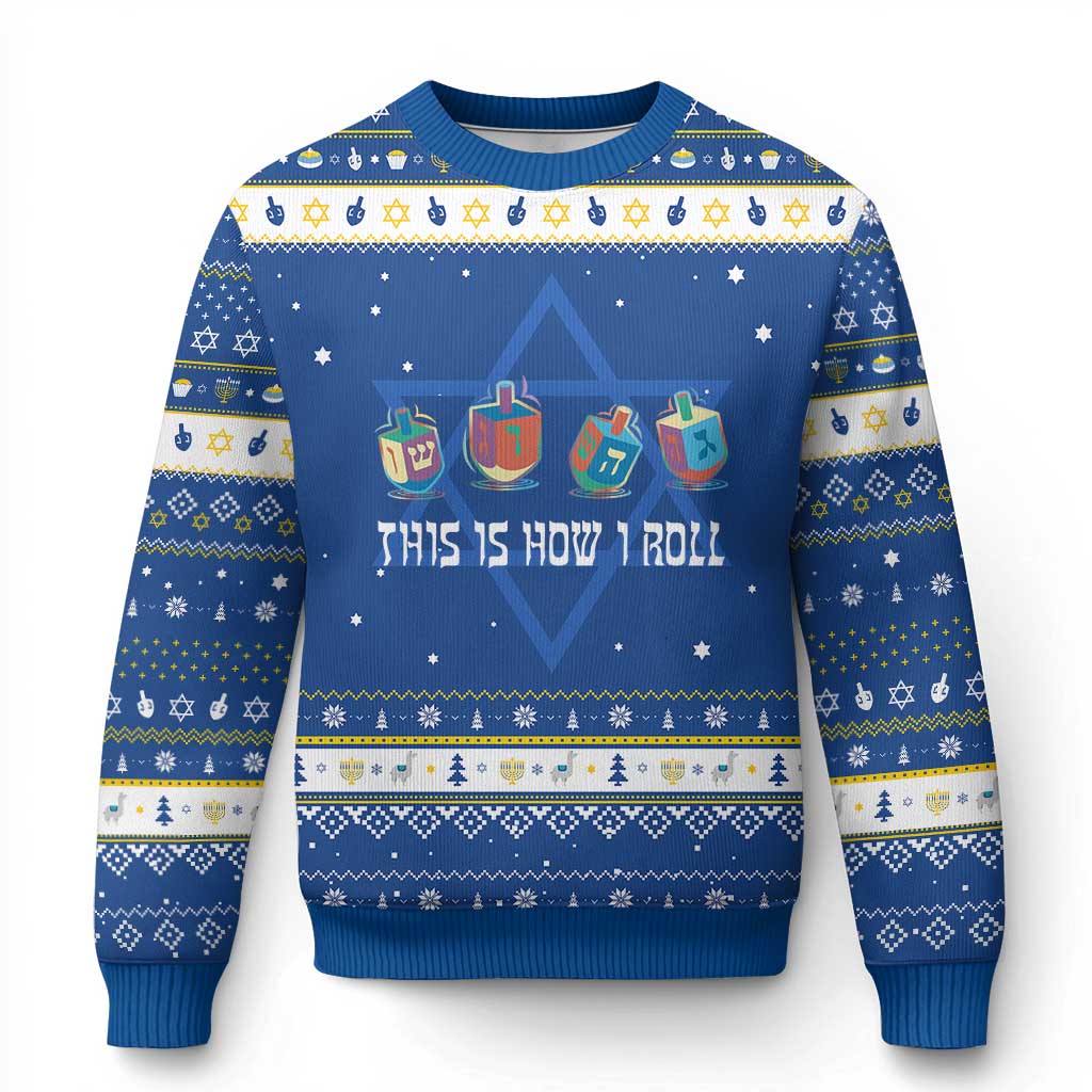 Funny This Is How I Roll Hanukkah Ugly Sweater Dreidel Chanukah Jew TS11 Blue White Print Your Wear