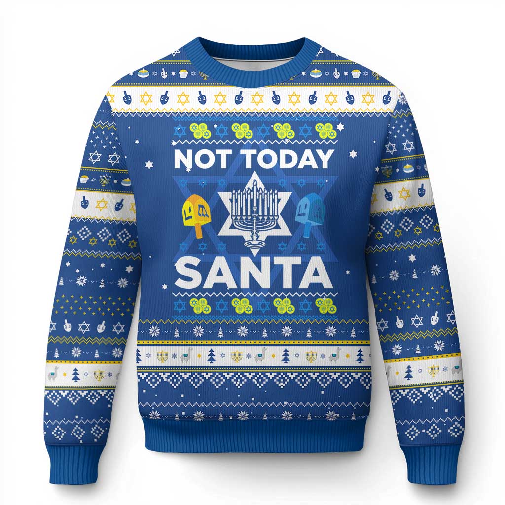 Funny Jewish Hanukkah Ugly Sweater Not Today Santa Hebrew David Star TS11 Blue White Print Your Wear