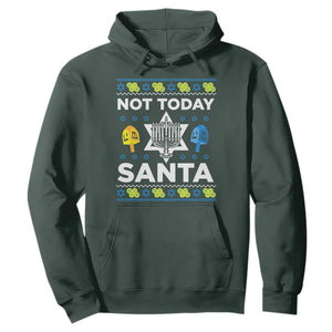 Funny Jewish Hanukkah Hoodie Not Today Santa Hebrew David Star TS11 Dark Forest Green Print Your Wear