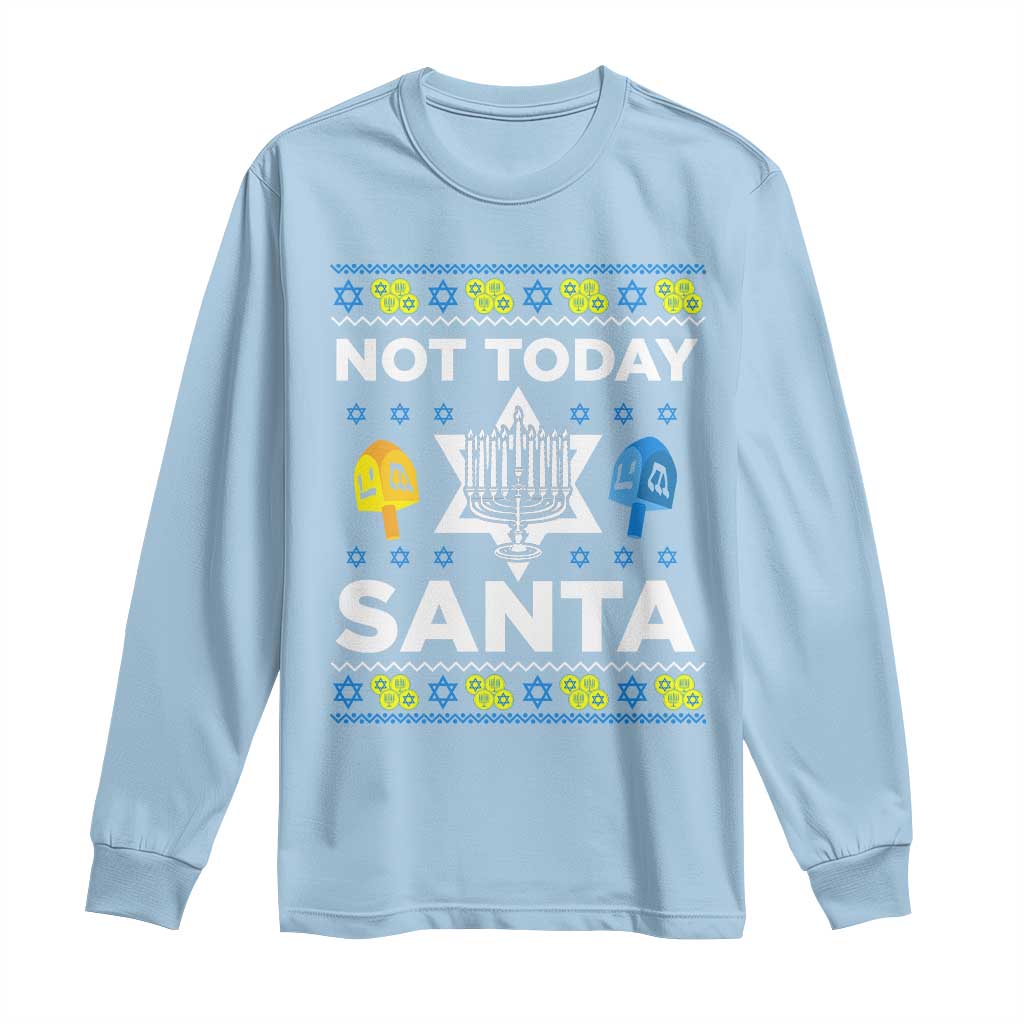Funny Jewish Hanukkah Long Sleeve Shirt Not Today Santa Hebrew David Star TS11 Light Blue Print Your Wear