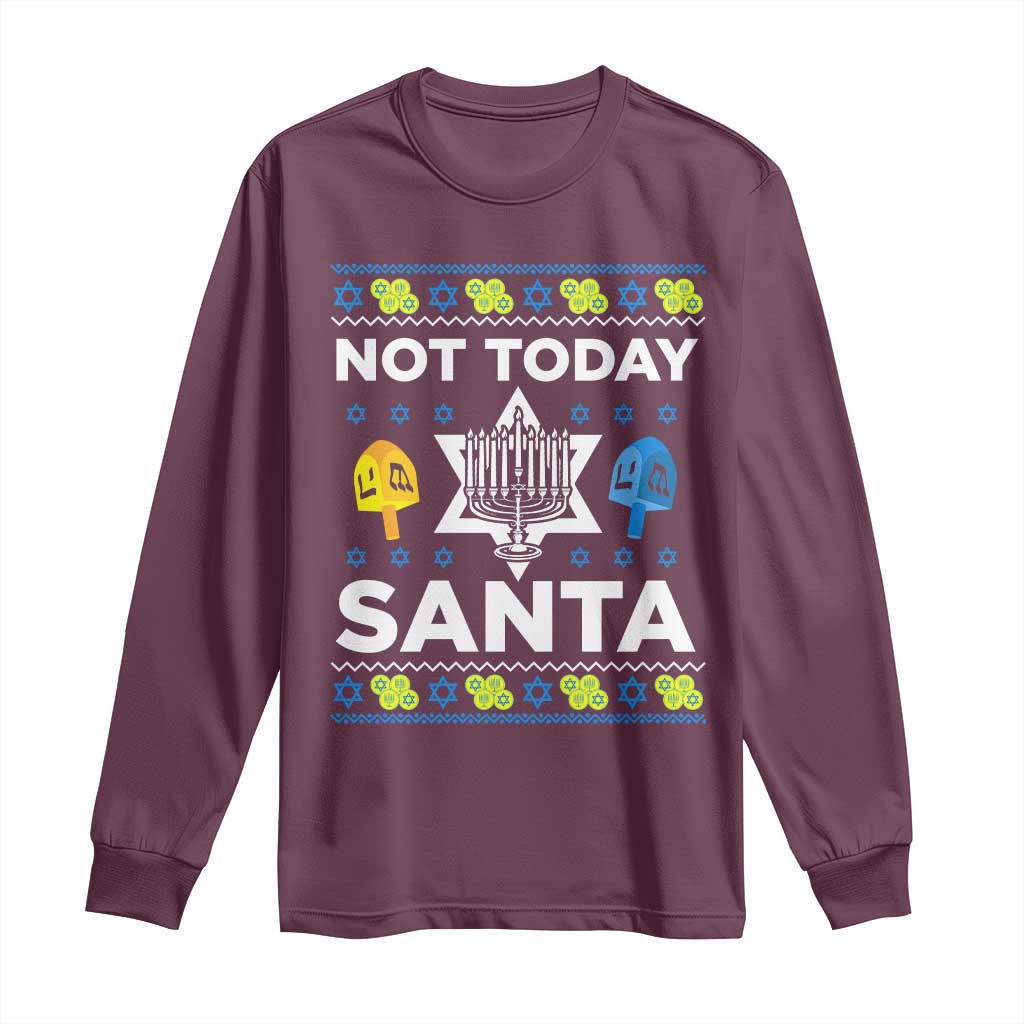Funny Jewish Hanukkah Long Sleeve Shirt Not Today Santa Hebrew David Star TS11 Maroon Print Your Wear