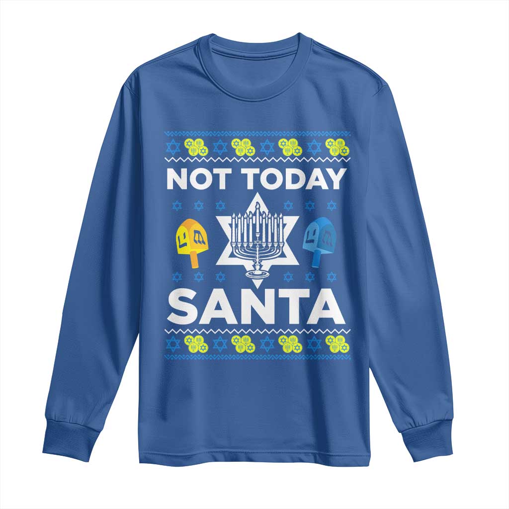 Funny Jewish Hanukkah Long Sleeve Shirt Not Today Santa Hebrew David Star TS11 Royal Blue Print Your Wear