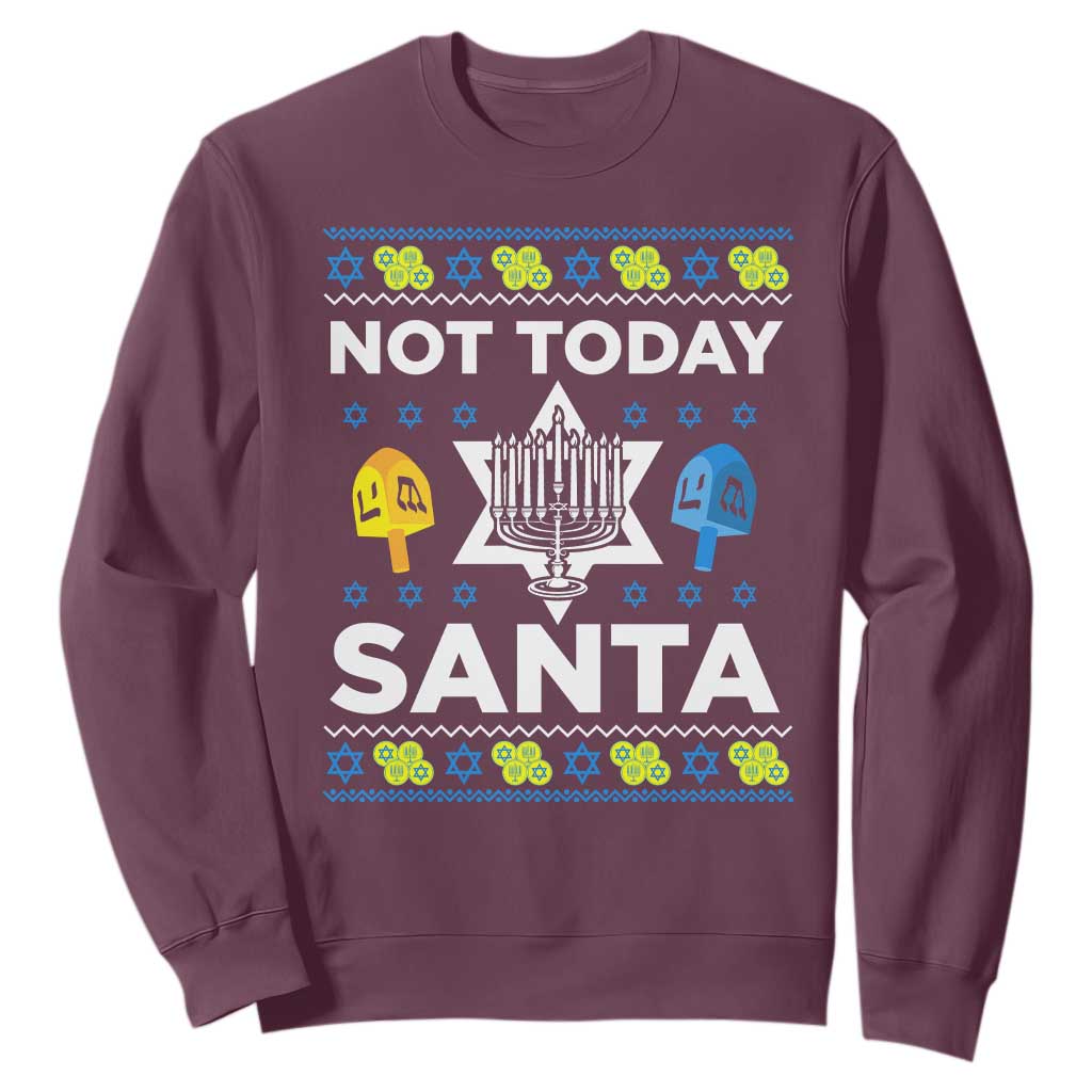 Funny Jewish Hanukkah Sweatshirt Not Today Santa Hebrew David Star TS11 Maroon Print Your Wear