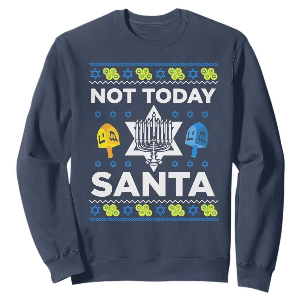 Funny Jewish Hanukkah Sweatshirt Not Today Santa Hebrew David Star TS11 Navy Print Your Wear