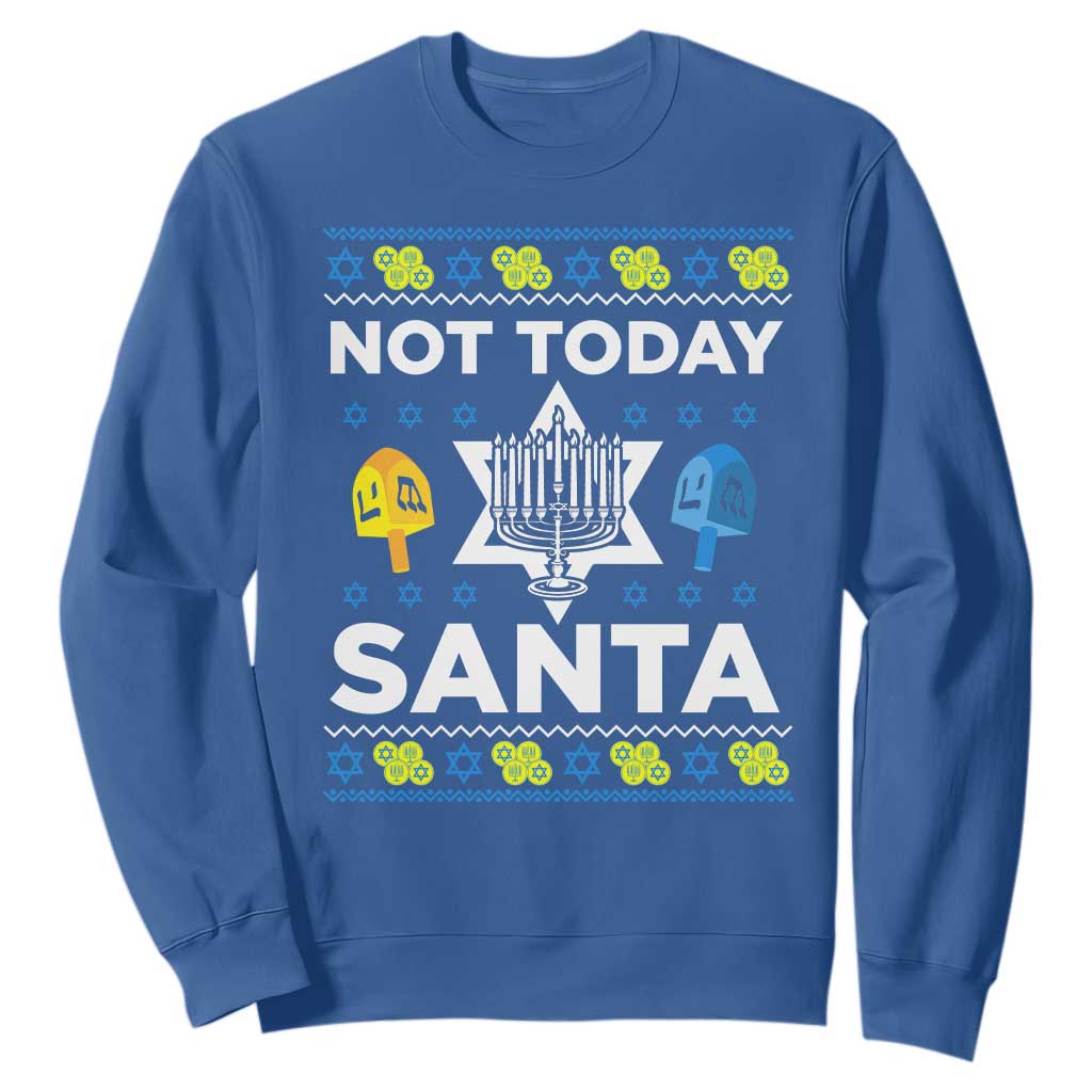 Funny Jewish Hanukkah Sweatshirt Not Today Santa Hebrew David Star TS11 Royal Blue Print Your Wear