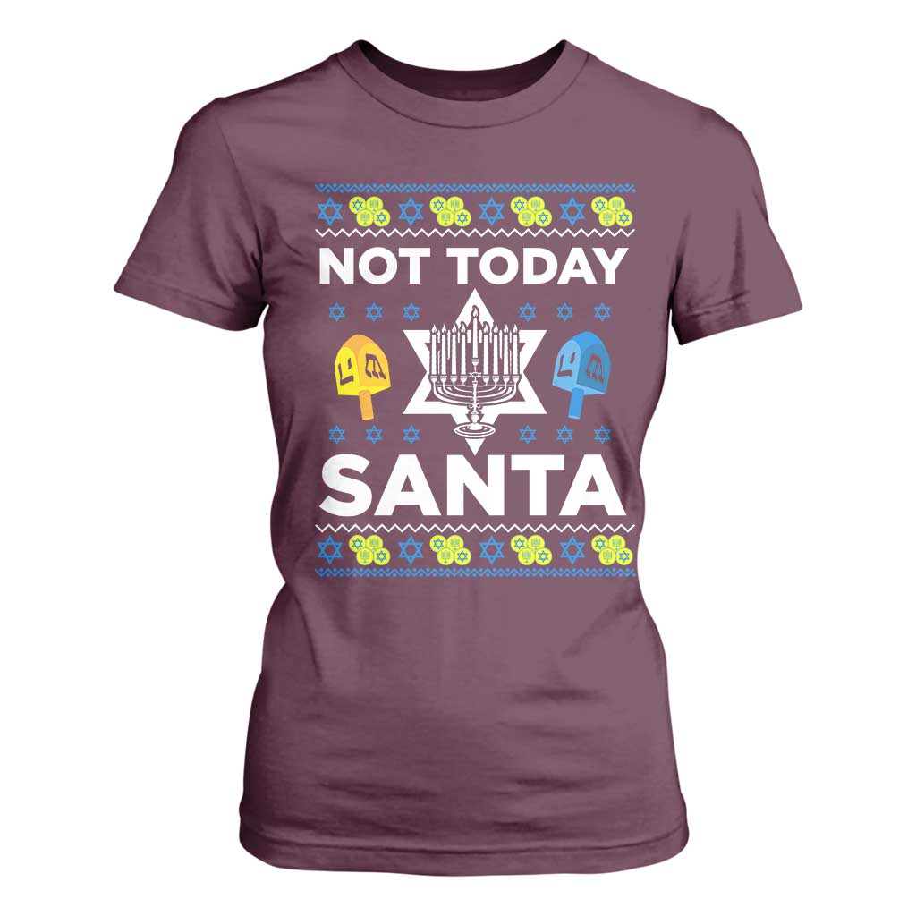 Funny Jewish Hanukkah T Shirt For Women Not Today Santa Hebrew David Star TS11 Maroon Print Your Wear