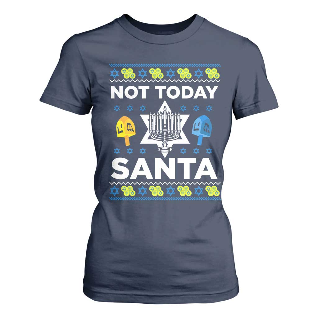 Funny Jewish Hanukkah T Shirt For Women Not Today Santa Hebrew David Star TS11 Navy Print Your Wear