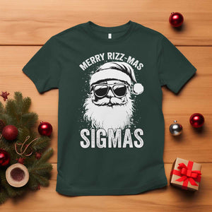 Funny Christmas Santa T Shirt Merry Rizzmas Sigmas Charisma Rizz Santa Claus TS11 Dark Forest Green Print Your Wear