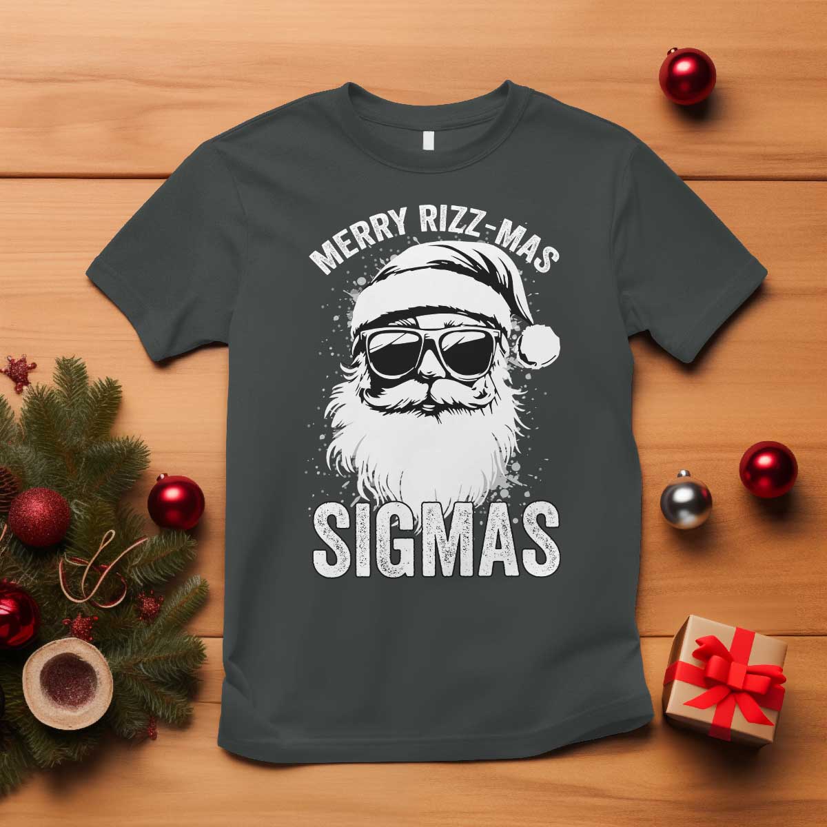 Funny Christmas Santa T Shirt Merry Rizzmas Sigmas Charisma Rizz Santa Claus TS11 Dark Heather Print Your Wear