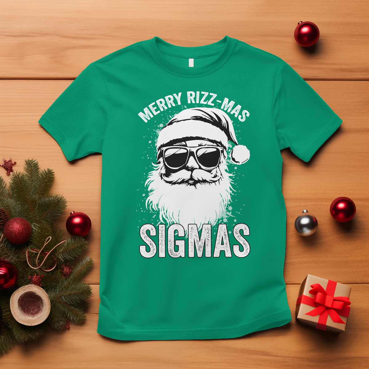 Funny Christmas Santa T Shirt Merry Rizzmas Sigmas Charisma Rizz Santa Claus TS11 Irish Green Print Your Wear