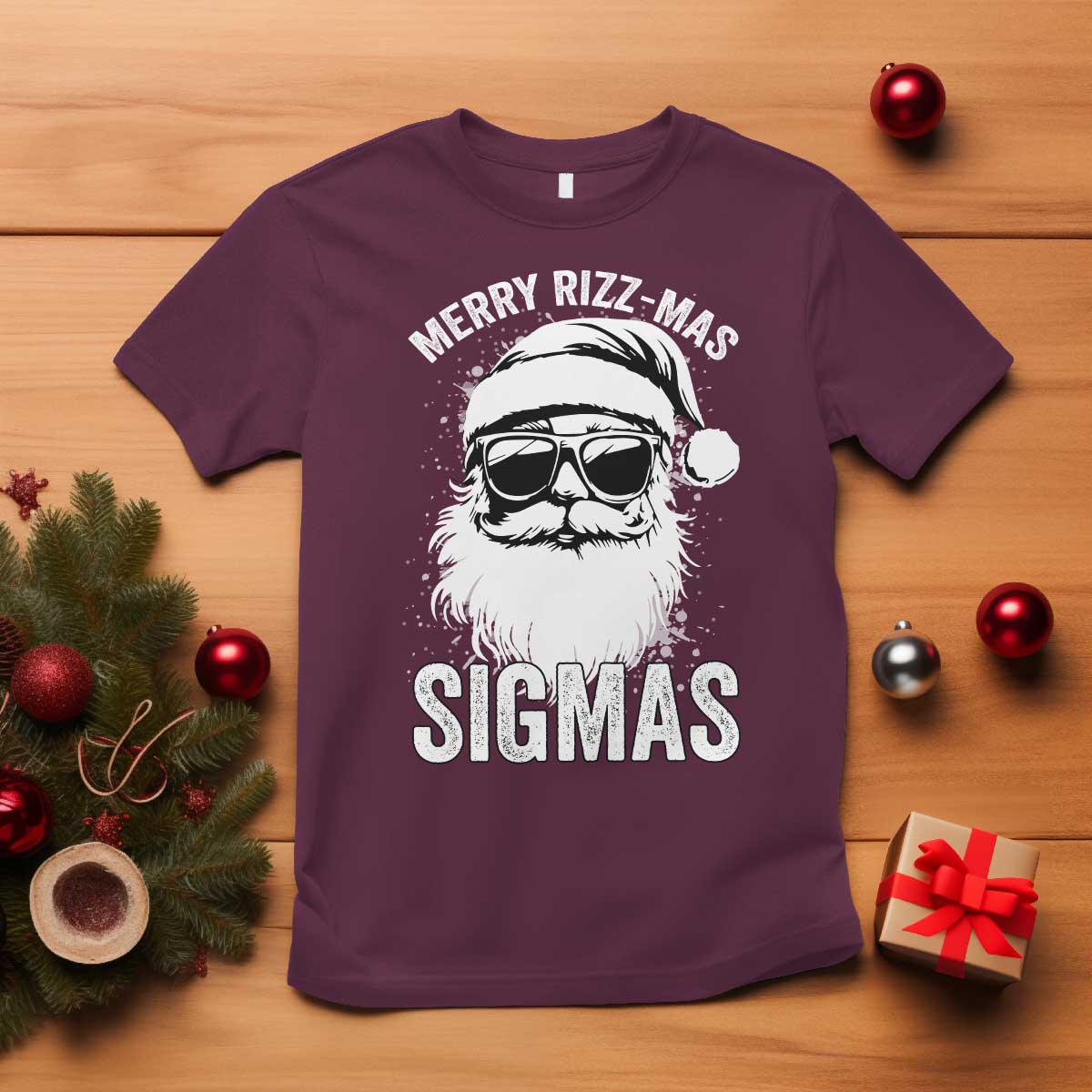 Funny Christmas Santa T Shirt Merry Rizzmas Sigmas Charisma Rizz Santa Claus TS11 Maroon Print Your Wear