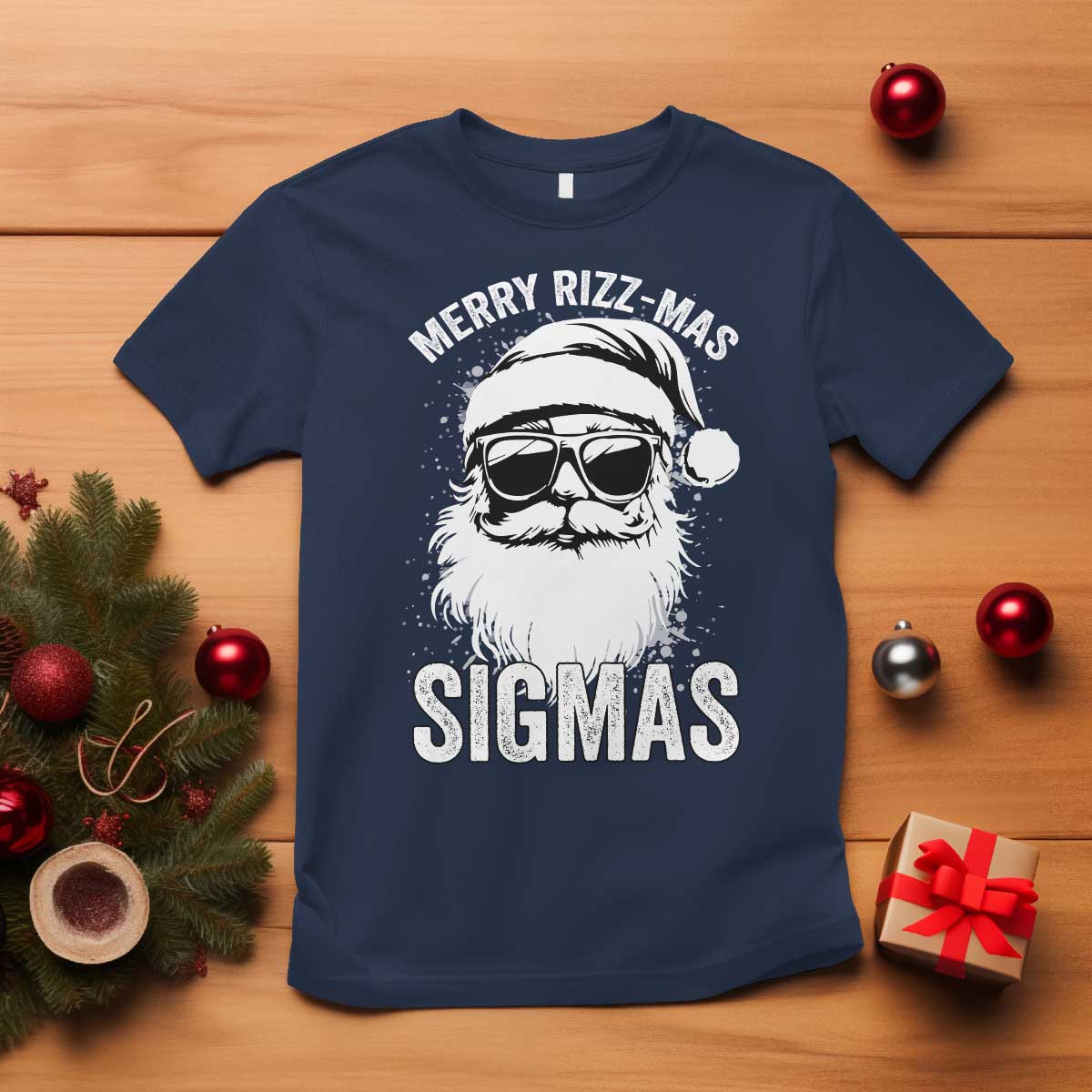 Funny Christmas Santa T Shirt Merry Rizzmas Sigmas Charisma Rizz Santa Claus TS11 Navy Print Your Wear
