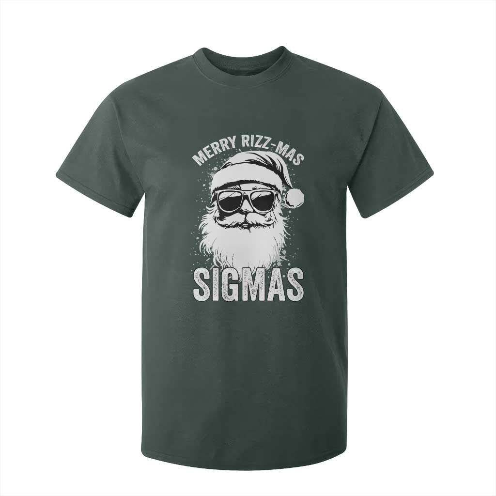 Funny Christmas Santa T Shirt For Kid Merry Rizzmas Sigmas Charisma Rizz Santa Claus TS11 Dark Forest Green Print Your Wear