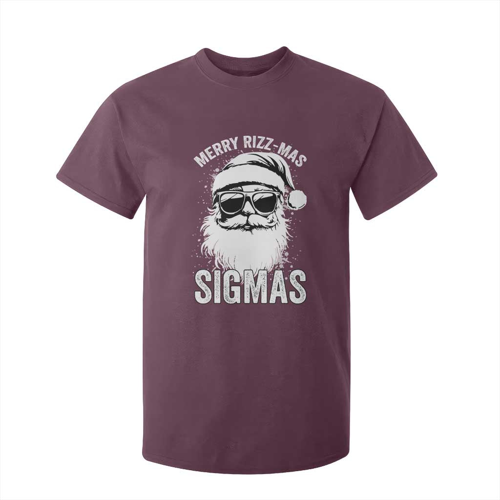 Funny Christmas Santa T Shirt For Kid Merry Rizzmas Sigmas Charisma Rizz Santa Claus TS11 Maroon Print Your Wear