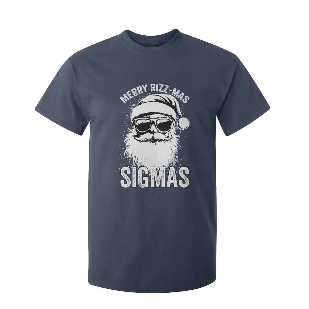 Funny Christmas Santa T Shirt For Kid Merry Rizzmas Sigmas Charisma Rizz Santa Claus TS11 Navy Print Your Wear