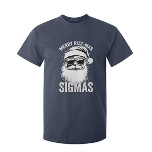 Funny Christmas Santa T Shirt For Kid Merry Rizzmas Sigmas Charisma Rizz Santa Claus TS11 Navy Print Your Wear