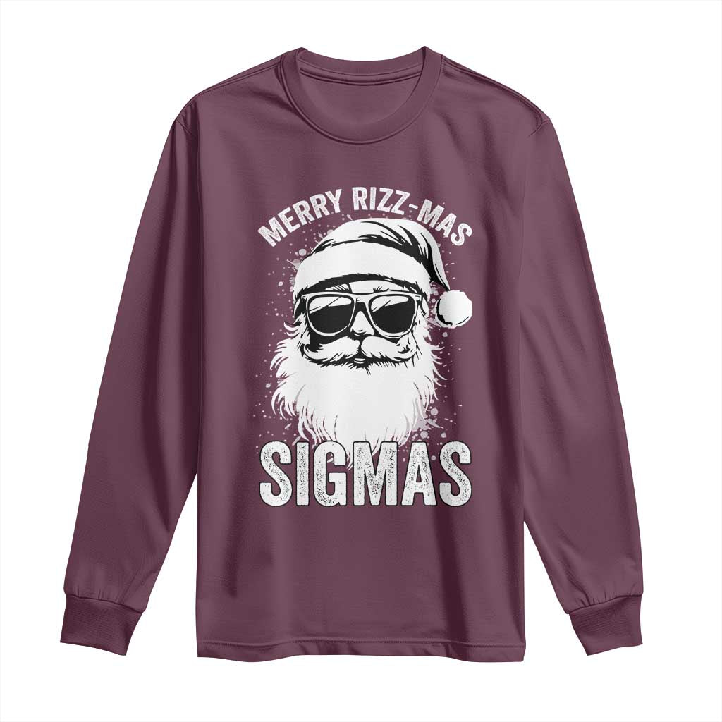 Funny Christmas Santa Long Sleeve Shirt Merry Rizzmas Sigmas Charisma Rizz Santa Claus TS11 Maroon Print Your Wear