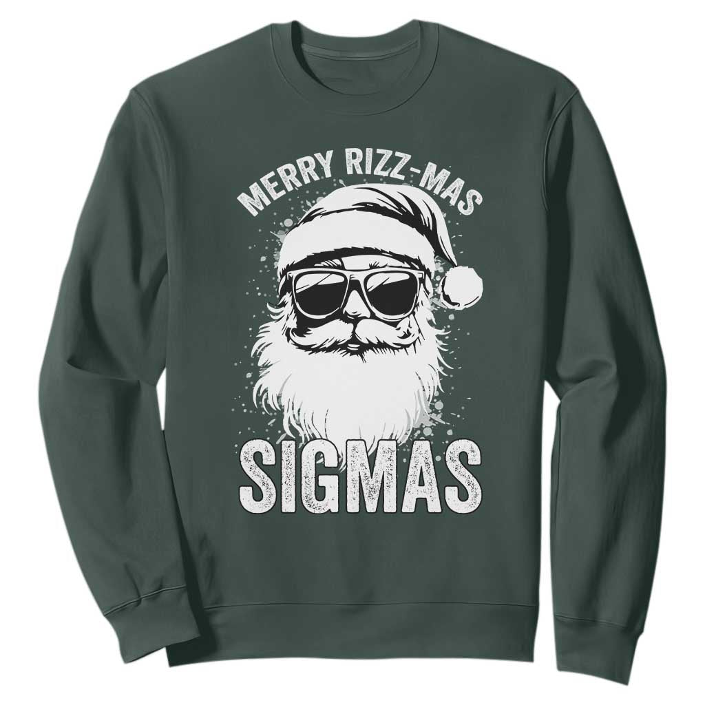 Funny Christmas Santa Sweatshirt Merry Rizzmas Sigmas Charisma Rizz Santa Claus TS11 Dark Forest Green Print Your Wear