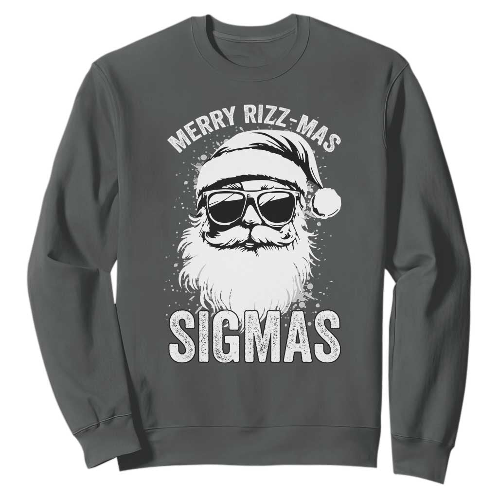 Funny Christmas Santa Sweatshirt Merry Rizzmas Sigmas Charisma Rizz Santa Claus TS11 Dark Heather Print Your Wear
