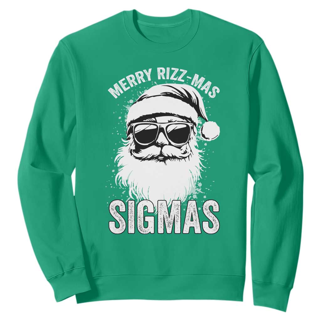 Funny Christmas Santa Sweatshirt Merry Rizzmas Sigmas Charisma Rizz Santa Claus TS11 Irish Green Print Your Wear