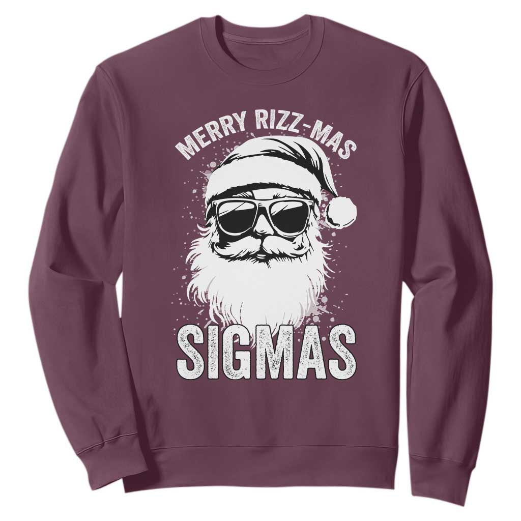 Funny Christmas Santa Sweatshirt Merry Rizzmas Sigmas Charisma Rizz Santa Claus TS11 Maroon Print Your Wear