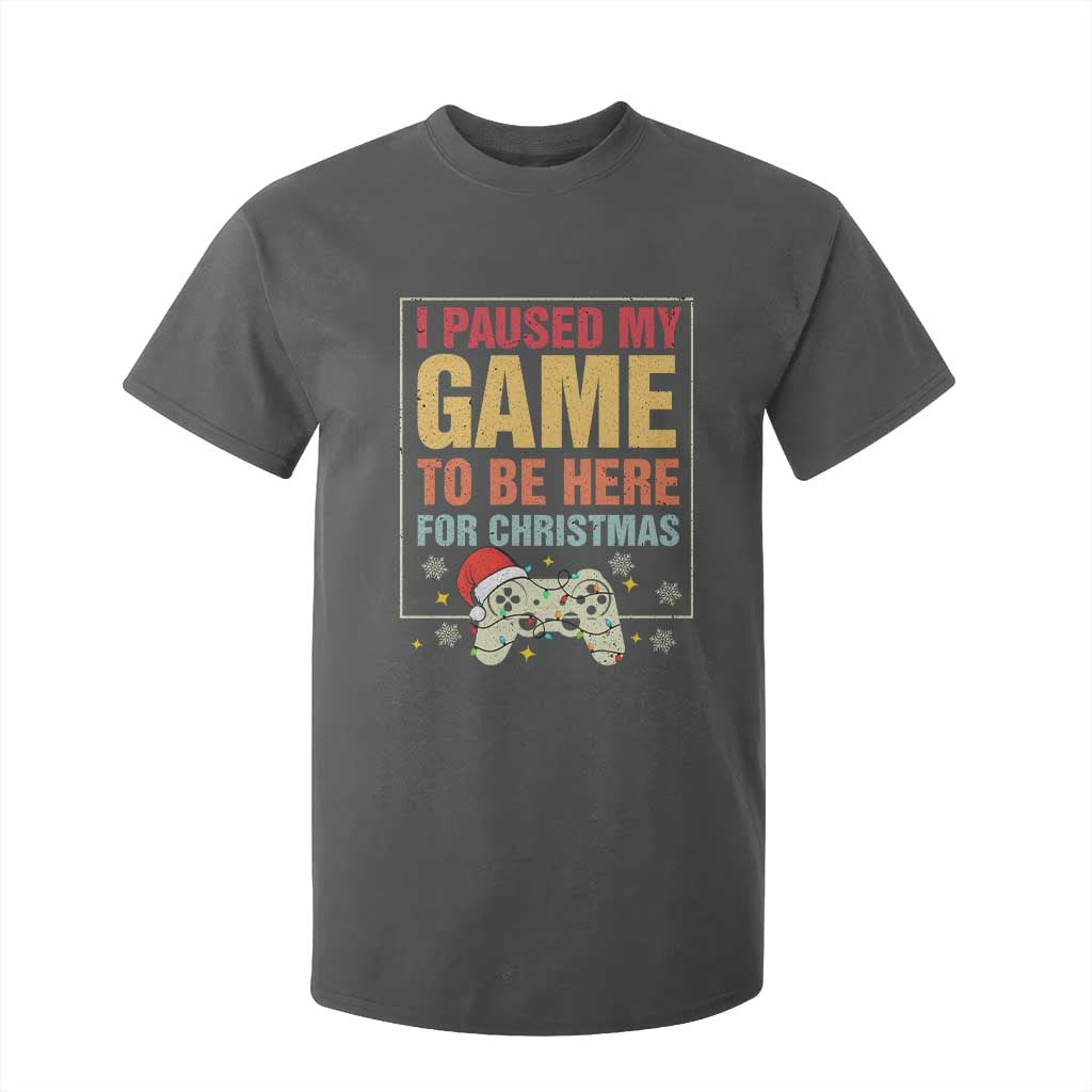 Funny Christmas Gaming T Shirt For Kid I Paused My Game To Be Here For Christmas TS11 Dark Heather Print Your Wear