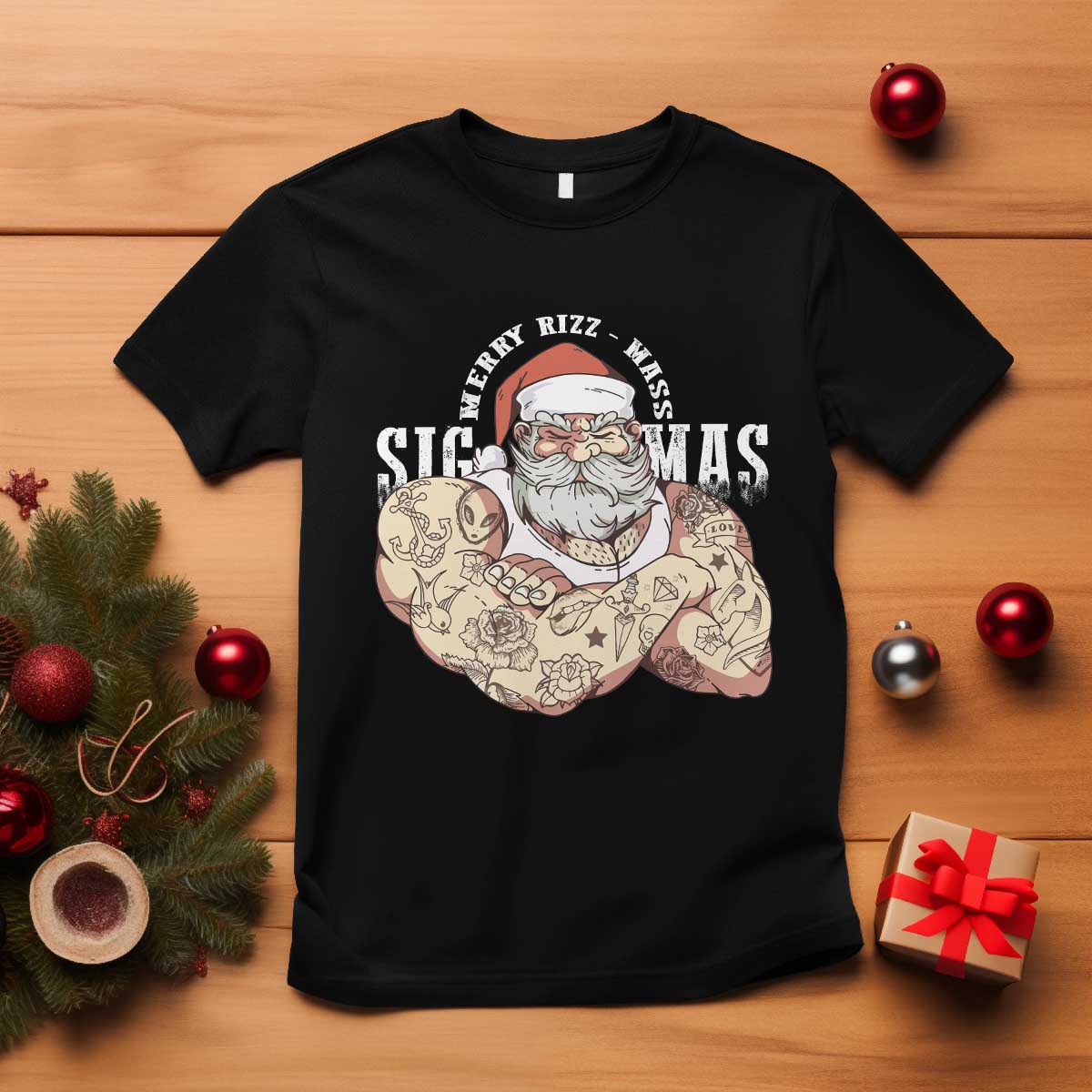 Funny Christmas Santa T Shirt Merry Rizzmas Sigmas Charisma Rizz Santa TS11 Black Print Your Wear