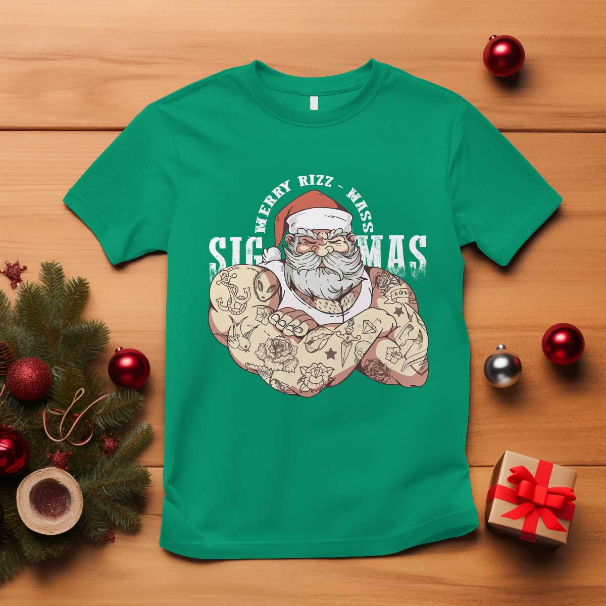 Funny Christmas Santa T Shirt Merry Rizzmas Sigmas Charisma Rizz Santa TS11 Irish Green Print Your Wear