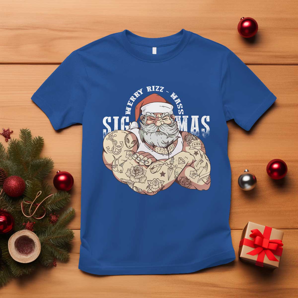 Funny Christmas Santa T Shirt Merry Rizzmas Sigmas Charisma Rizz Santa TS11 Royal Blue Print Your Wear