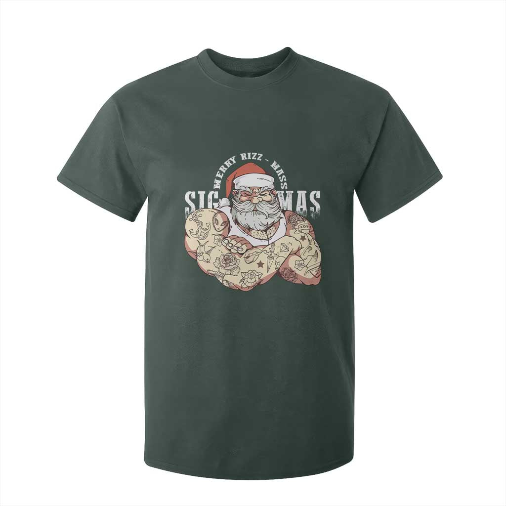 Funny Christmas Santa T Shirt For Kid Merry Rizzmas Sigmas Charisma Rizz Santa TS11 Dark Forest Green Print Your Wear