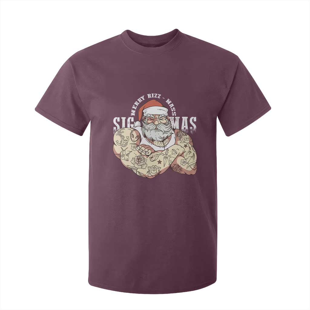 Funny Christmas Santa T Shirt For Kid Merry Rizzmas Sigmas Charisma Rizz Santa TS11 Maroon Print Your Wear