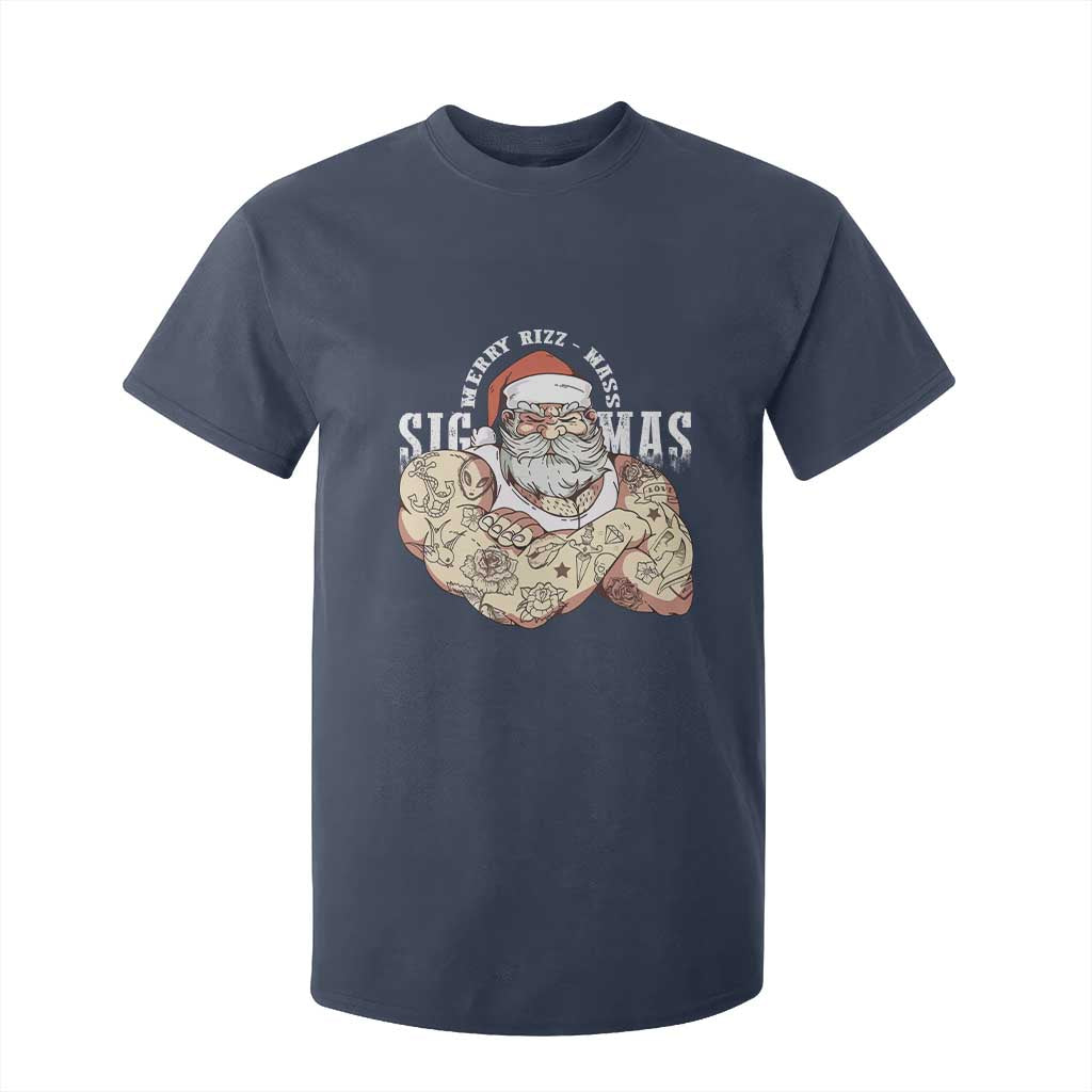 Funny Christmas Santa T Shirt For Kid Merry Rizzmas Sigmas Charisma Rizz Santa TS11 Navy Print Your Wear