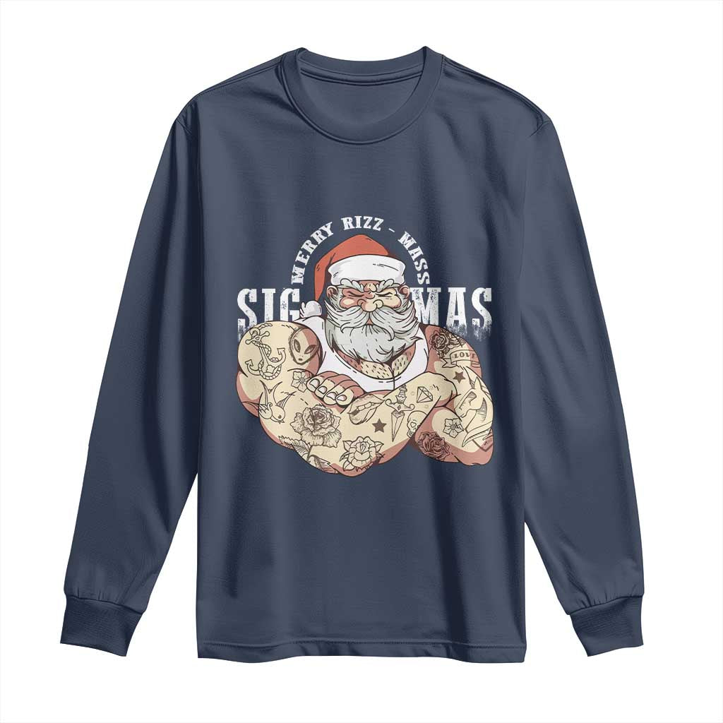 Funny Christmas Santa Long Sleeve Shirt Merry Rizzmas Sigmas Charisma Rizz Santa TS11 Navy Print Your Wear