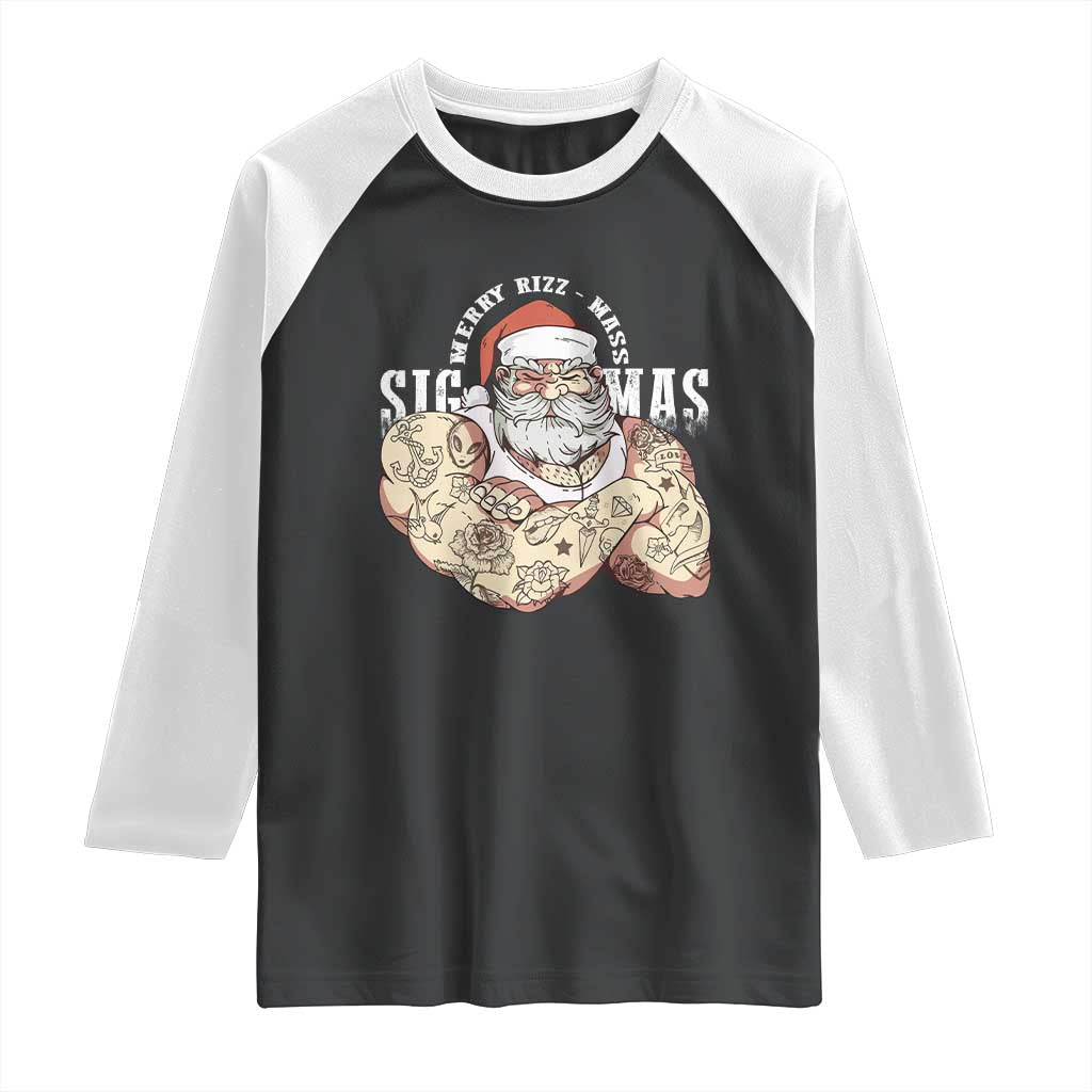 Funny Christmas Santa Raglan Shirt Merry Rizzmas Sigmas Charisma Rizz Santa TS11 Black White Print Your Wear